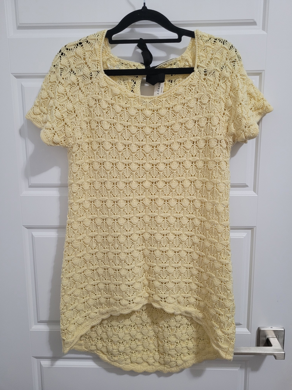 2000s Zara Pale Yellow Crochet Short Sleeve Tunic
